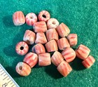 10 Huron Indian Candy Cane Red Glass False Chevron Trade Beads Fur Trade 1800 s