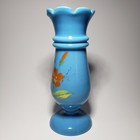 Antique Victorian Bristol Blue Opaline Glass Vase 6    Hand Blown Scalloped  Rim
