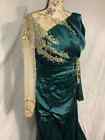 Long Arabic Mermaid Dress With Train Satin Emerald Green No Size No Label