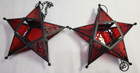 Red Moravian Star Hanging Light Lamp Lantern Candle Holder Metal Glass Set 2 Vtg