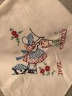 Vintage Hand Embroidered Flour Sack Kitchen Towels lot Of 2  Chickens   Wash Day