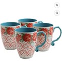 The Pioneer Woman Vtg Floral 16-piece Dinnerware Set Teal Plates Bowls And Mugs