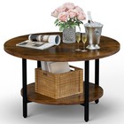 Round Coffee Table 27 6  - 2-tier Wood Accent Table For Living Room  Rustic Indu