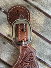 Men   s Western Spur Straps Leather Floral Tooled Oval Buckles Horse