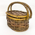 Vintage Wooden Brown Woven Storage Basket Sewing Supplies Picnic Purse