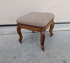Vintage Victorian Regency Upholstered Rolling Footstool Ottoman Cabriole Legs