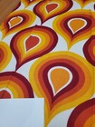Awesome Rare Vintage Mid Century Retro 70s Yel Org Red Raindrops Fabric  Look