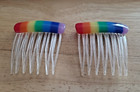 Vintage Lot 2  Retro Rainbow Colorful Small Side Hair Comb Nos New 80 s Disco