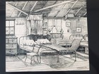 Antique Original Pen   Ink Drawing Of Era Bedroom  1918  Signed