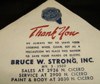 1950 s Chicago bruce Strong Auto Dealership chrysler   Plymouth Adv Napkin