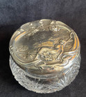 Antique Cut Crystal Vanity Dresser Jar  Sterling Silver Lid Art Nouveau