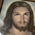 Vintage Sacred Heart Jesus Rare Print 10   x12    Gold Ornate Frame Religious Art