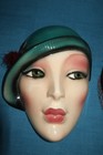 2 Vintage Art Clay Lady Face Ceramic Mask Wall Hangings Flapper Art Deco 9  1987