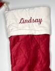 Pottery Barn Classic Velvet Christmas Stocking  lindsay  Red Ivory New Medium
