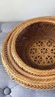 Vintage Handcrafted Woven Wicker Rattan Set Of 3 Nesting Bread Decor Baskets 
