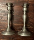 Pair  2  Vintage Webb Pewter Colonial Style Weighted Candlestick Holders 8 25x4   