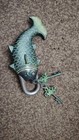 Antique Indian Brass Fish Padlock 2 Keys 485g Scales Engraved Green Patina