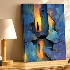 Wall Art Abstract Figure Silhouette In Alley Blue Cracked Texture Canvas Print