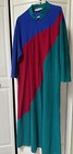 Vtg Vanity Fair Maxi House Dress  robe Blue maroon red teal  Pockets Size Xl