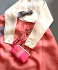 Korean Traditional Dress Hanbok Set-ivory Jacket   Orange Skirt Bag   Petticoat
