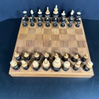 Vtg Hand Carved Mexican Tarascan Bone Wood Chess Set W Storage Board Carry Case