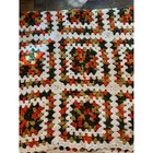 Vintage Handmade Crochet Granny Square Afghan Blanket Earth Tones 60x53 Throw