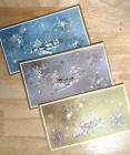 Set Of Three Vintage Mid Century Christmas Greeting Cards Glitter Snow Unused