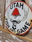 Vintage Utah Porcelain Sign Old Fish   Game Hunting Fishing Gun Rifle Sport 8 