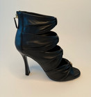 Chanel Black Leather High Heel Open Toe Bootie With Back Zip And Cc Logo Size 39