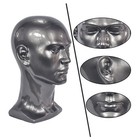 Pvc Male Mannequin Head Metallic Grey Male Manikin Stand Model Display Hat Sc