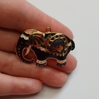Vtg Black Enamel Elephant Brooch Cloisonne Gold Tone Floral Design 