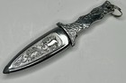 Vintage Boot Knife Silvertone Ornate Deer Handle Metal Sheath Dagger Fixed Blade