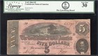 T-69 1864  5 Confederate Currency Legacy 30 Civil War Note 65271