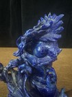 Stunning Vintage Chinese Dragon Lapis Lazuli Carved Cabinet Vase  c  20th C 