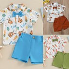 3pcs Toddler Baby Boy Outfit Short Sleeve And Shorts Set Cute Kids Clothes