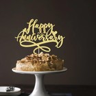 Happy Anniversary Cake Topper Gold Glitter Wedding Birthday Party Decoration New