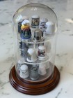 Vintage Souvenir Thimble Collection Display Dome Wood Base 18 Mixed Lot