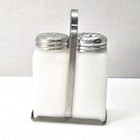 Antique Hazel Atlas Milk Glass Salt   Pepper Shaker Set Dutch Boy   Girl W stand