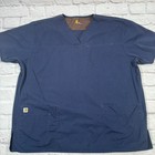 Carhartt Mens Medical Scrubs Top Navy Blue Size Xl Short Sleeve Pockets V Neck