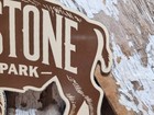 Vintage Yellowstone National Park Porcelain Sign Rare Old Bison Buffalo Hike Cam