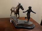 Antique Delaware Park Bronze Sculpture Horse With Jockey On Marble Base