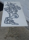 Vintage Upcycled Leprechaun Resin Top Table With Antique Cast Iron Sewing Base