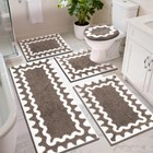 Bath Rug Sets 5 Pcs Soft Bath Mats With Toilet Cover U-shaped Contour Toilet Rug