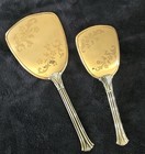Vintage Victorian Style Vanity Hand Mirror And Brush Set Gold Tone
