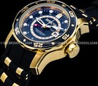 Invicta Mens Pro Diver Scuba 18k Gold Black Dial Strap Elegant Gold Gmt Watch