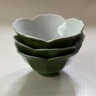 Vtg Japan Lotus Glazed Porcelain Tribute Lotus Bowl Pottery Set Of 3 Green White