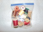 Vintage Lot Of 13 Wooden Sewing Spools Mixed Labels Thread