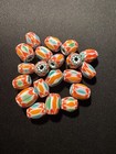 20 Chevrons Striped Glass Beads -  b1037  Blue -12mm Fancy Vintage