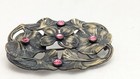 Big Antique Art Nouveau Brass Pink Rhinestone Four Leaf Clover Waterlily Brooch