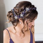 Purple Floral Crystal Bridal Hair Vine Headpiece     Handmade Rhinestone Hair Comb